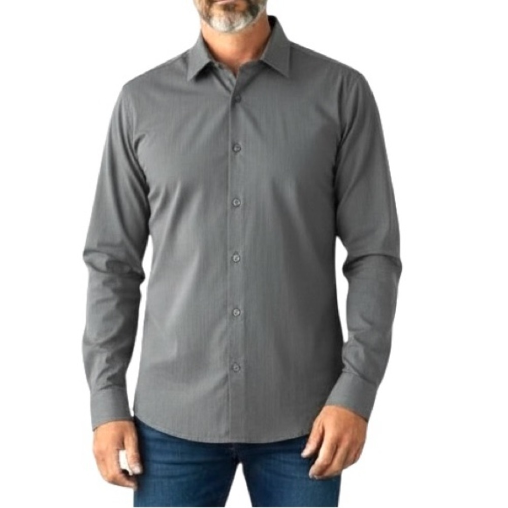 Theory Gray pinstripe Button up Shirt Mens L Cotton Classic Designer Basic